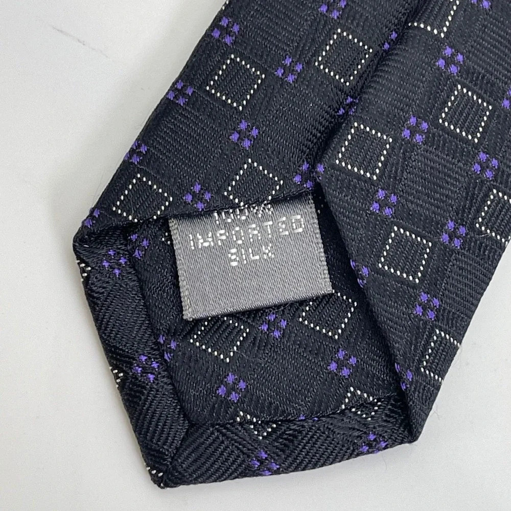 Vintage Superba Hand Made‎ USA Silk Necktie Tie Mens Black Purple Geometric Mod